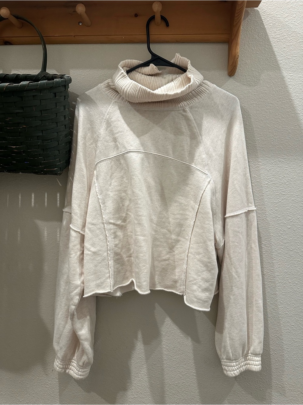 aerie Cream Textured Cropped Sweatshirt